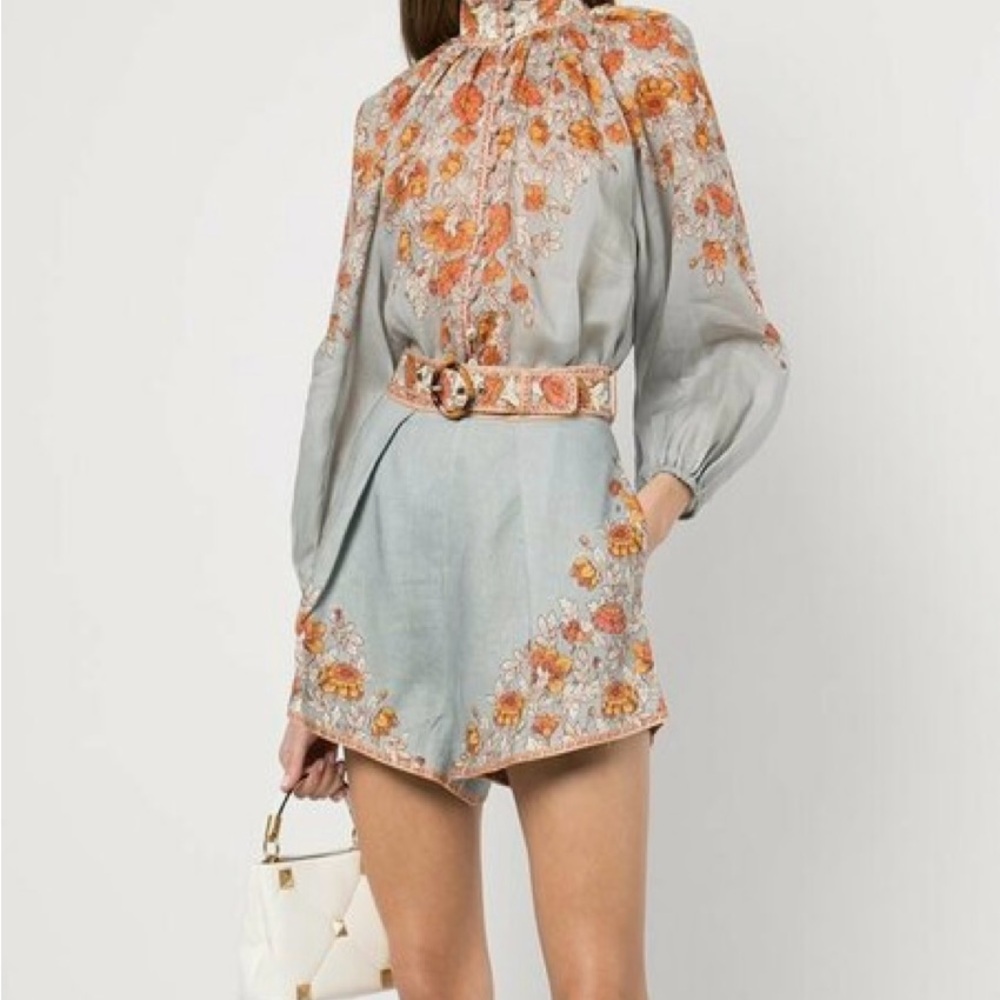 Zimmermann Andie Blue Floral High Waist Shorts - Picture 7 of 8